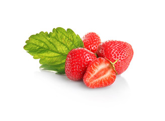 Ripe strawberries on white background