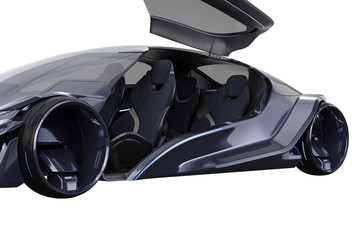Fototapeta na wymiar Car concept dark futuristic conceptual innovation, close view. 3D rendering