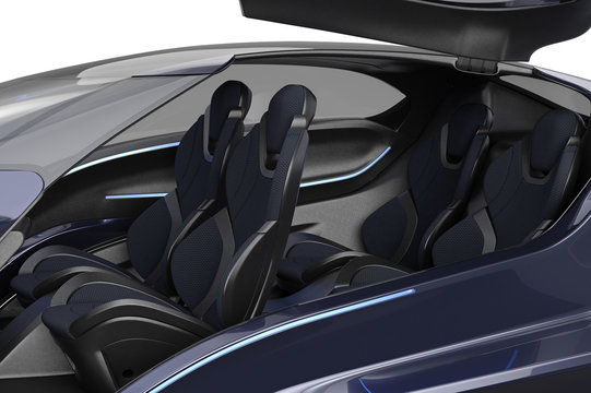 Car concept modern electric metal supercar, interior, close view. 3D rendering
