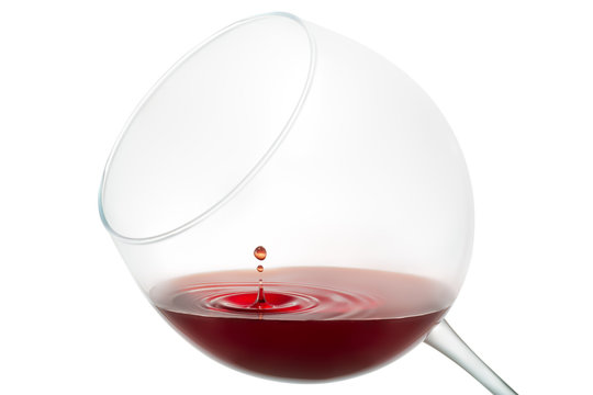 Wine drop splashing on glass isolated on white background