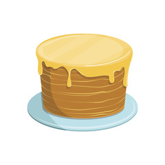 Sweet biscuit cake with glaze for birthday or wedding holiday, party. Vector illustration. Isolated on white background.