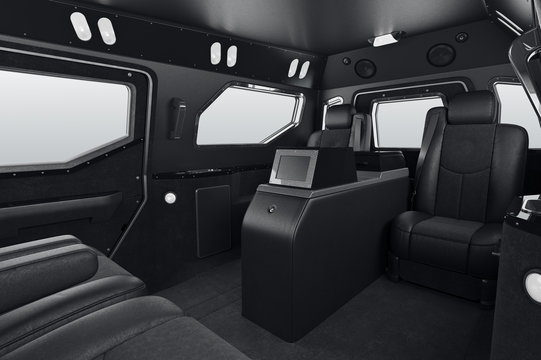 Car interior black leather seat. 3D rendering