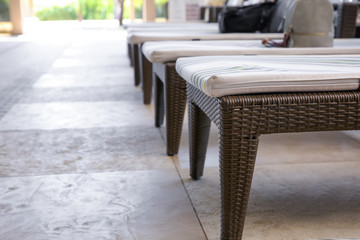 Comfortable chaise longues at resort