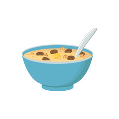 Cereal bowl with milk, smoothie isolated on white background. Concept of healthy and wholesome breakfast. Vector illustration