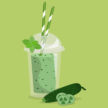  Cartoon smoothie in a transparent plastic glass. Vector illustration