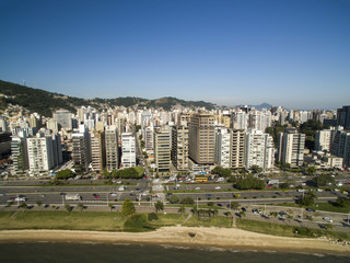 Beach and buildings Beira Mar Norte / Florianopolis. Santa Catarina, Brazil. July, 2017