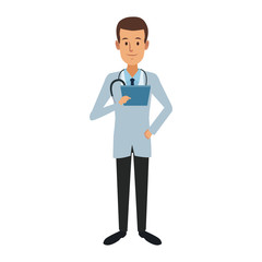 doctor medical staff standing holding clipboard and stethoscope