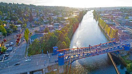 Fremont Bridge Seattle Lake Washington Ship Canal Magnolia Neighborhood Aerial