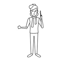 portrait of happy male painter artist painting with brush standing