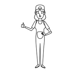 woman painter in uniform thumbs up standing