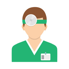 Ophthalmologist with head mirror. Icon isolated on background. Flat style illustration. Vector illustration
