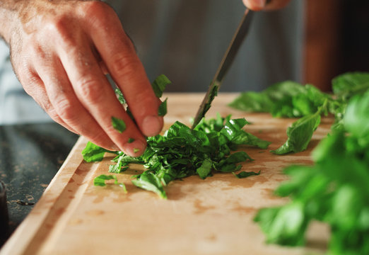 chopping basil
