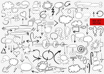 Big vector set of comic elements, hand drawn, arrows, doodle and comic blank