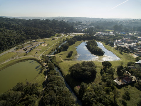 Public park in Curitiba, Parana, Brazil. Aerial view Tingui Park.