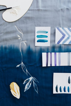 Colour Samples and Potato Stamp for Textile Painting