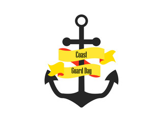 Coast Guard Day. Anchor with ribbon. Vector illustration