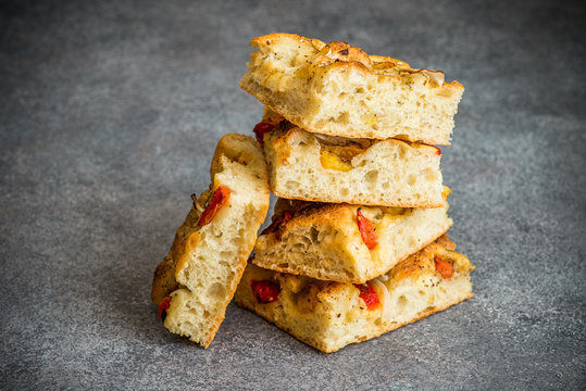 Italian focaccia with bell peppers