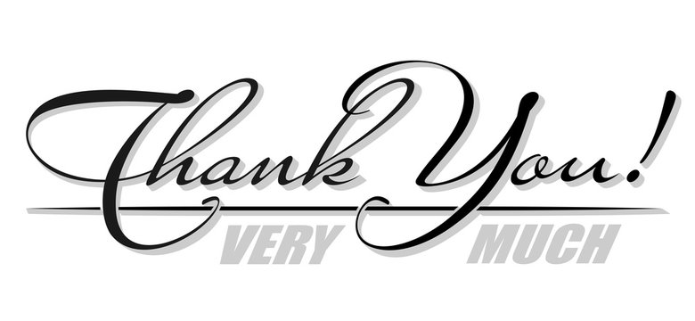 Handwritten isolated text "Thank You" with shadow. Hand drawn calligraphy lettering