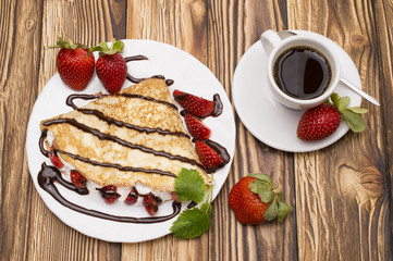 Crepes with Banana and strawberries