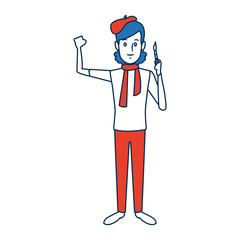 portrait of happy male painter artist painting with brush standing