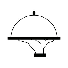 waiter hand holding cloche serving plate for food