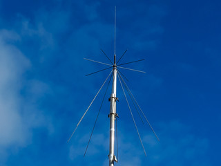 Wideband discone antenna, used by wide-band radios to receive a wide range of frequencies.