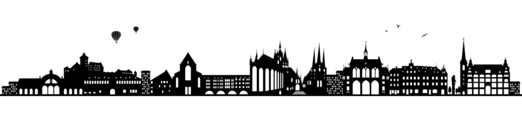 Erfurt Thüringen Deutschland Skyline mit Dom Kirche Stadt Panorama Silhouette - obrazy, fototapety, plakaty