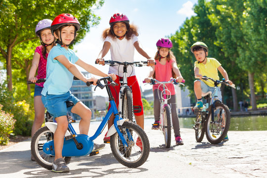 Children riding bicycles during summer vacation