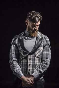 fashionable hipster man,beard, shirt, vest,hair