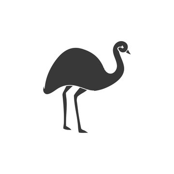 Black silhouette of an ostrich logo on white background, vector
