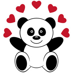Toy panda bear with hearts