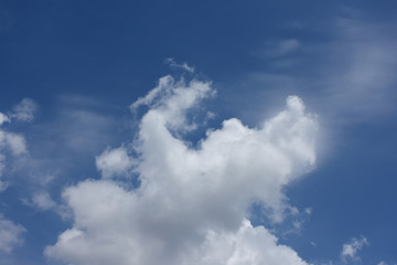 Fototapeta na wymiar 青空と雲「空想・雲のモンスター（雲の上部に出現しはじめたモンスター）」印象的、上に向かう、成長する、元気などのイメージ