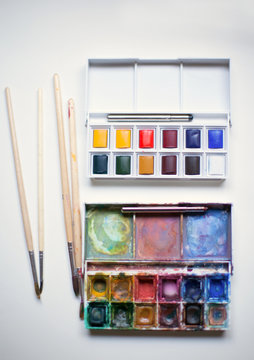 Mini palette of paints - before and after