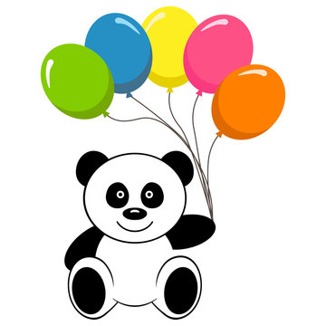 Toy panda bear with colorful air balloon