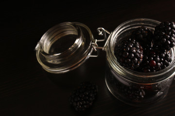 Blackberries in a glass jar