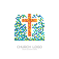 Church logo. Christian symbols. Mosaic, the cross of Jesus