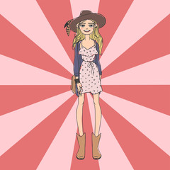 Fashion look girl beautiful girl woman female pretty young model style lady character vector illustration