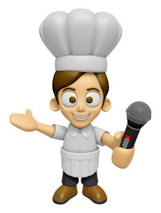 3D Chef Man Mascot is holding a microphone. Work and Job Character Design Series 2.