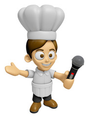 3D Chef Man Mascot is holding a microphone. Work and Job Character Design Series 2.