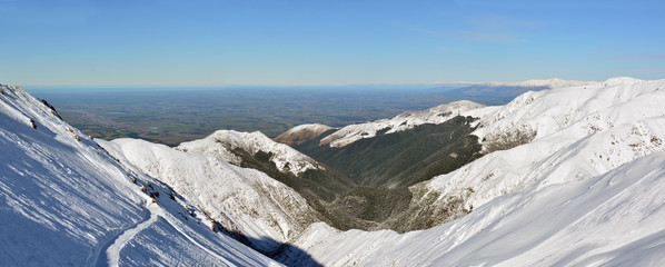 Panorama of The Canterbury Plains from the Mount Hutt Ski Field, NZ