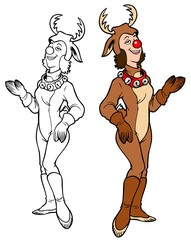 Woman in a reindeer costume for Christmas.