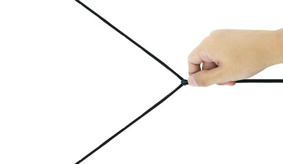 Hand unzip on the white background