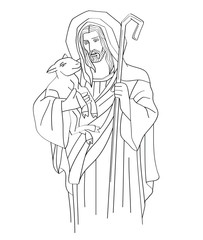 Jesus Christ is the good shepherd, art sketch or drawing, line art vector design