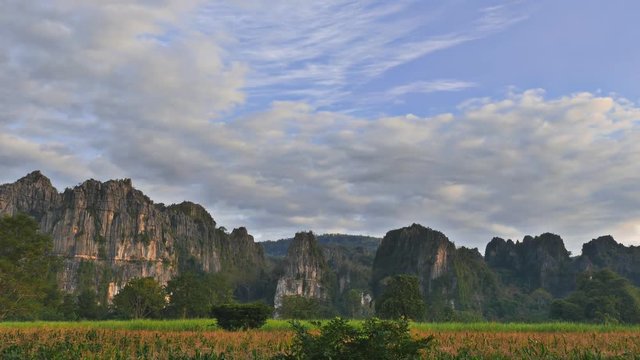 Beautiful landscape view of mountain rock at Noen Maprang district of Phitsanulok Province, northern Thailand. Time lapse