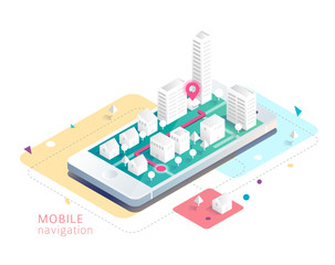 Isometric concept of mobile navigation.