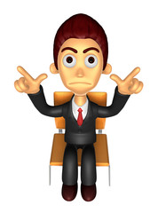 3D Business man Mascot Pointing fingers gesture of anger. Work and Job Character Design Series.