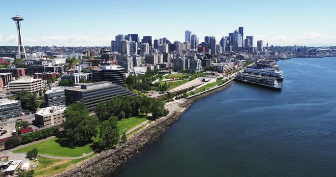 Seattle Washington Puget Sound Waterfront Urban City Skyline Aerial View