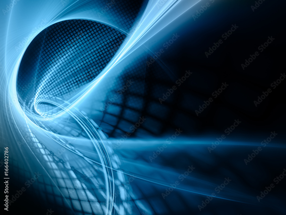 Fototapete Abstract blue background element. Grids and curves series. Fractal graphics. Composition of net shapes, curves, motion blur and waveforms. High resolution.