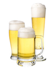Cold beer in glass isolated on white background.