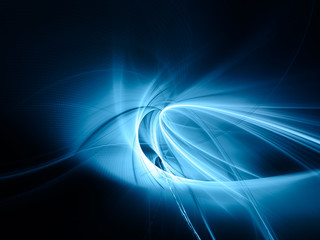 Abstract background element. Fractal graphics series. Curves, blurs and twisted grids composition. Blue and black colors.
